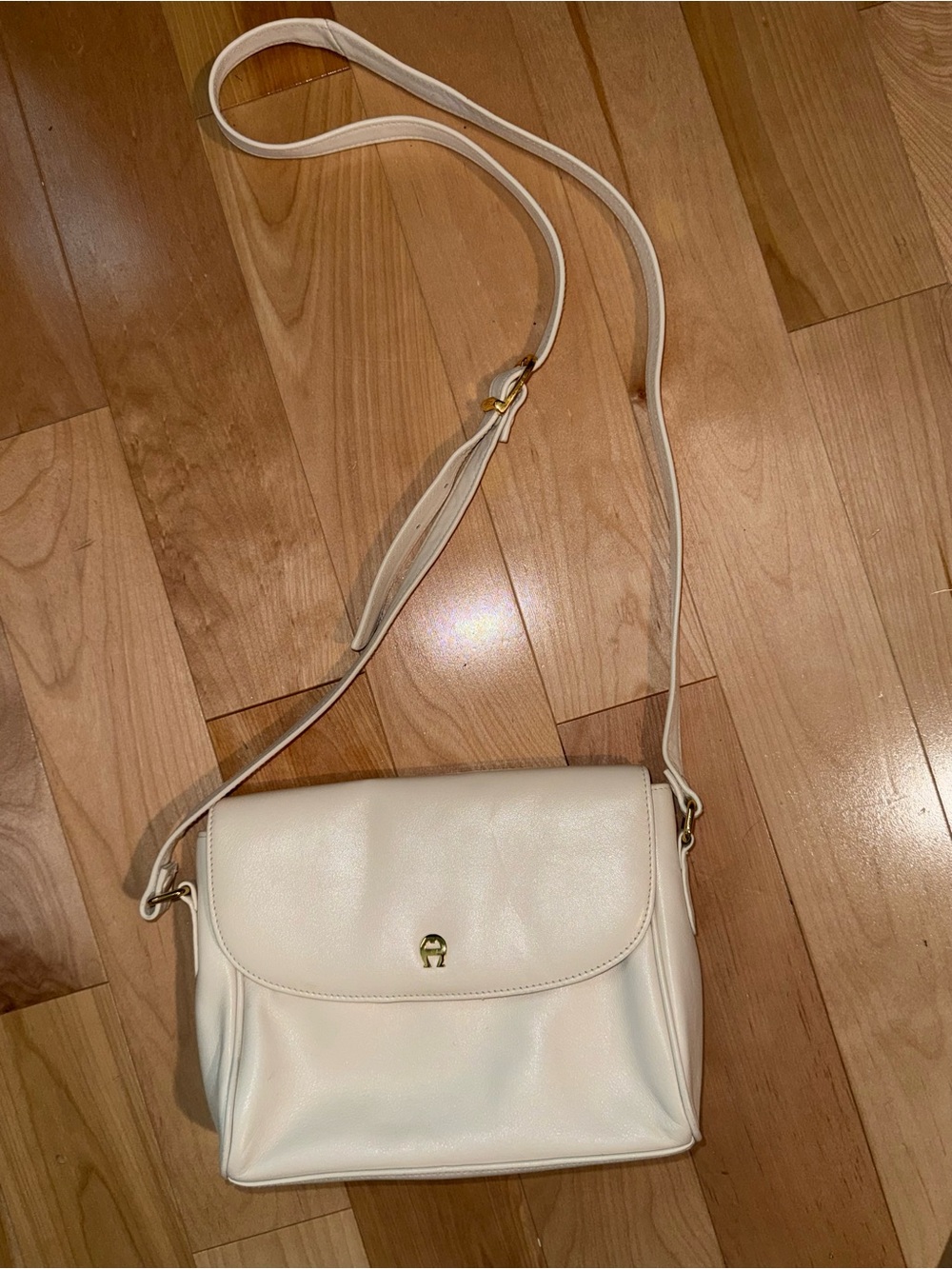 Vintage Etienne Aigner Cream Crossbody Bag with Gold Accents *see description